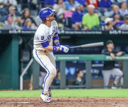 SEP 9, 2026: Kansas City Royals shortstop Bobby Witt Jr. (7) hits a home run in the 5th inning against the Diamondbacks at Kauffman Stadium Kansas City, MO. CSM Kansas City United States - ZUMAc04_ 20260909_zma_c04_178 Copyright: xRomanxPunox