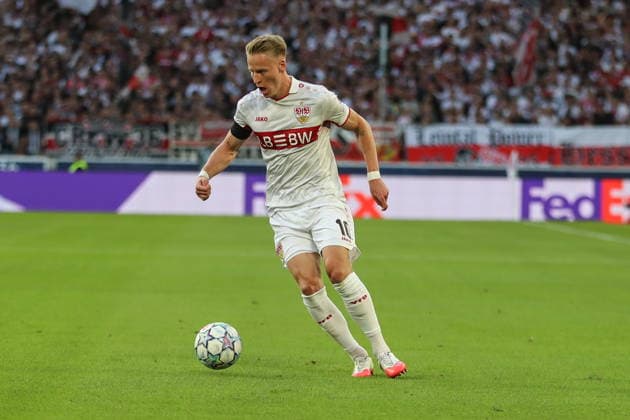 Stuttgart 09.09.2026. PIlka nozna UEFA Liga Mistrzow sezon 2026 2027 runda 1 mecz: VfB Stuttgart - Viking FK --- Football UEFA Champions League season 2026 2027 round 1 match: VfB Stuttgart - Viking FK nz Chris Führich Fot. Kacper Staniec NEWSPIX.PL --- newspix.pl POLAND OUT! 
