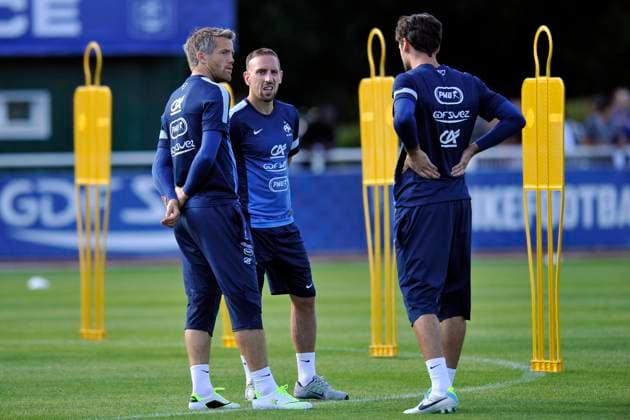 Soccer, France, Practice Mickael LANDREAU Franck RIBERY Hugo LLORIS August 12, 2013 French National Team Practice Photo by Amandine Noel, Icon Sport