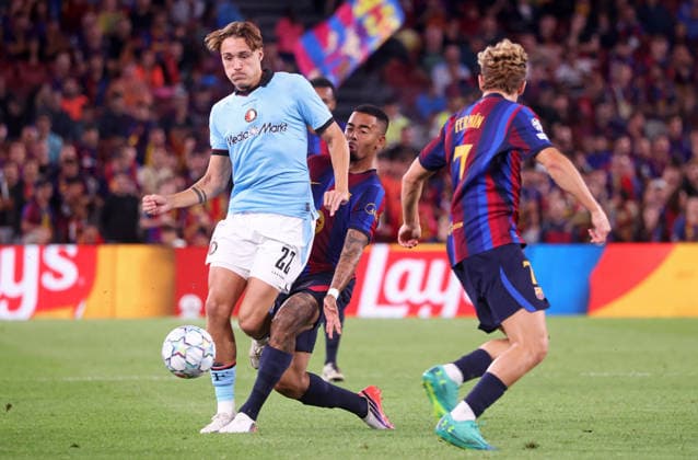FC Barcelona, Barca v Feyenoord - UEFA Champions League 2026 27 League Phase MD1 Gabriel Jesus and Tobias van den Elshout play during the match between FC Barcelona and Feyenoord Rotterdam, corresponding to the Matchday 1 of the League phase of the UEFA Champions League 2026-27, played at the Spotify Camp Nou, in Barcelona, on September 9, 2026. Barcelona Barcelona Spain  Copyright: xUrbanandsportx originalFilename:valls-fcbarcel260909_nplWI.jpg