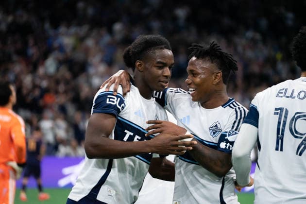VANCOUVER, CANADA - SEPTEMBER 9: Bruno Caicedo of Vancouver Whitecaps FC celebrates with Edier Ocampo of Vancouver Whitecaps FC after scoring a penalty goal during the Major League Soccer match between Vancouver Whitecaps FC and LA Galaxy at BC Place Stadium on September 9, 2026 in Vancouver, British Columbia, Canada. Copyright: xAmyxElle SPPx Sportspressphoto_SPR227580