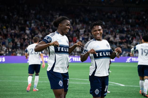VANCOUVER, CANADA - SEPTEMBER 9: Bruno Caicedo of Vancouver Whitecaps FC celebrates and dances with Edier Ocampo of Vancouver Whitecaps FC after scoring a penalty goal during the Major League Soccer match between Vancouver Whitecaps FC and LA Galaxy at BC Place Stadium on September 9, 2026 in Vancouver, British Columbia, Canada. Copyright: xAmyxElle SPPx Sportspressphoto_SPR227582