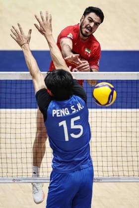 260909 -- KITAKYUSHU, Sept. 9, 2026 -- Morteza Sharifi top of Iran spikes the ball during the pool B match between Iran and China at AVC Men s Volleyball Continental Championship in Kitakyushu, Japan, Sept. 9, 2026. SPJAPAN-KITAKYUSHU-VOLLEYBALL-AVC MEN S CONTINENTAL CHAMPIONSHIP-IRAN VS CHINA JiaxHaocheng  (SP)JAPAN-KITAKYUSHU-VOLLEYBALL-AVC MEN S CONTINENTAL CHAMPIONSHIP-IRAN VS CHINA IMAGO JiaxHaocheng  imago images 0866404955