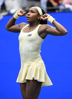 FLUSHING NY- SEPTEMBER 09: Coco Gauff reacts after defeating Mirra Andreeva at the quarter finals in Arthur Ashe Stadium during The US Open at the USTA Billie Jean King National Tennis Center on September 9, 2026 in Flushing Queens. Copyright: xmpi04x xMediaPunchx