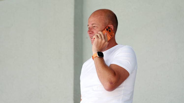 September 10, 2026, xrekx, Soccer 3rd Division, 1 FC Saarbrücken Training: Markus Thiele, Sports Director of 1 FC Saarbrücken, Cell Phone, Smartphone, Saarbrücken