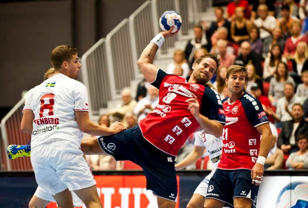Thomas Mogensen of Flensburg during the Champions League match between Drott and Flensburg on September 25, 2013, in Halmstad, Sweden  Copyright: xAvdoxBilkanovicx