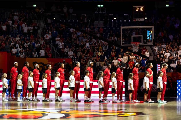 U.S. team during the national anthem, GER, USA vs. Hungary, basketball, 2026 FIBA Women s World Cup, quarterfinals, September 10, 2026, GER, USA vs. Hungary, basketball, 2026 FIBA Women s World Cup, Quarterfinals, September 10, 2026, Berlin Copyright: xEibner-Pressefoto MaxxVincenx EP_MVN