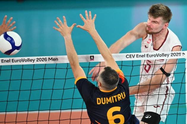 CEV EuroVolley 2026, Romania - Latvia, 09 September 2026 Janis Medenis plays during the CEV EuroVolley 2026 game between Romania and Latvia, in Cluj Napoca, Romania, 9 September 2026. Copyright: xAlexxNicodimx