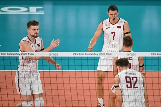 CEV EuroVolley 2026, Romania - Latvia, 09 September 2026 Eduards Dudens plays during the CEV EuroVolley 2026 game between Romania and Latvia, in Cluj Napoca, Romania, 9 September 2026. Copyright: xAlexxNicodimx