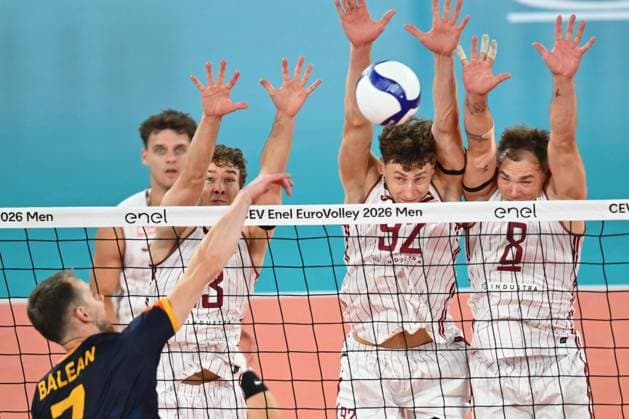 CEV EuroVolley 2026, Romania - Latvia, 09 September 2026 Gustavs Freimanis plays during the CEV EuroVolley 2026 game between Romania and Latvia, in Cluj Napoca, Romania, 9 September 2026. Copyright: xAlexxNicodimx