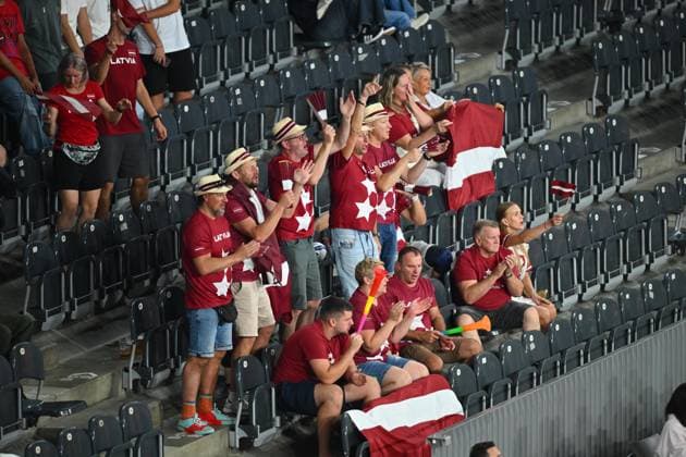 CEV EuroVolley 2026, Romania - Latvia, 09 September 2026 Latvia fans plays during the CEV EuroVolley 2026 game between Romania and Latvia, in Cluj Napoca, Romania, 9 September 2026. Copyright: xAlexxNicodimx