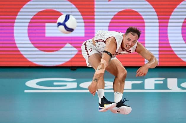 CEV EuroVolley 2026, Romania - Latvia, 09 September 2026 Kristaps Smits plays during the CEV EuroVolley 2026 game between Romania and Latvia, in Cluj Napoca, Romania, 9 September 2026. Copyright: xAlexxNicodimx