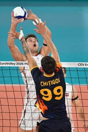 CEV EuroVolley 2026, Romania - Latvia, 09 September 2026 Kristers Landzans plays during the CEV EuroVolley 2026 game between Romania and Latvia, in Cluj Napoca, Romania, 9 September 2026. Copyright: xAlexxNicodimx