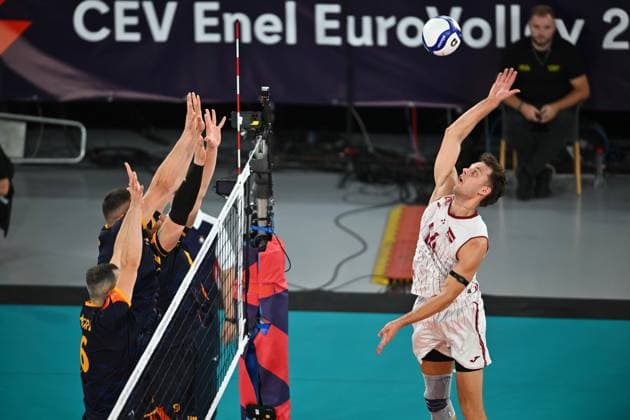 CEV EuroVolley 2026, Romania - Latvia, 09 September 2026 Kristers Lndzans plays during the CEV EuroVolley 2026 game between Romania and Latvia, in Cluj Napoca, Romania, 9 September 2026. Copyright: xAlexxNicodimx