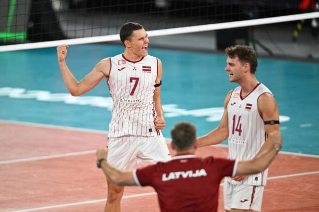 CEV EuroVolley 2026, Romania - Latvia, 09 September 2026 eDUARDS dUDENS, Kaspars Kronbergs, Kristers Landzans and Armands Rokjans plays during the CEV EuroVolley 2026 game between Romania and Latvia, in Cluj Napoca, Romania, 9 September 2026. Copyright: xAlexxNicodimx