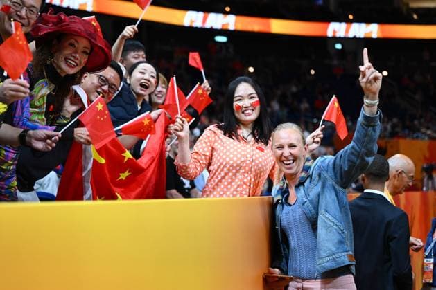 China v France - FIBA Women s Basketball World Cup 2026 Quarter-Final BERLIN, GERMANY - SEPTEMBER 10 : Ann Wauters belgian former professional basketball player with supporters and fans from China during the FIBA Women s Basketball World Cup quarter final match between China and France in Berlin on September 10, 2026 in Berlin, Germany, 10 09 2026 Berlin Germany  Copyright: xVincentxKalutx