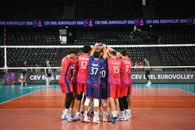 CEV EuroVolley 2026, France - Switzerland , 10 September 2026 France players reacts during the CEV EuroVolley 2026 game between France and Switzerland, in Cluj Napoca, Romania, 10 September 2026. Copyright: xAlexxNicodimx