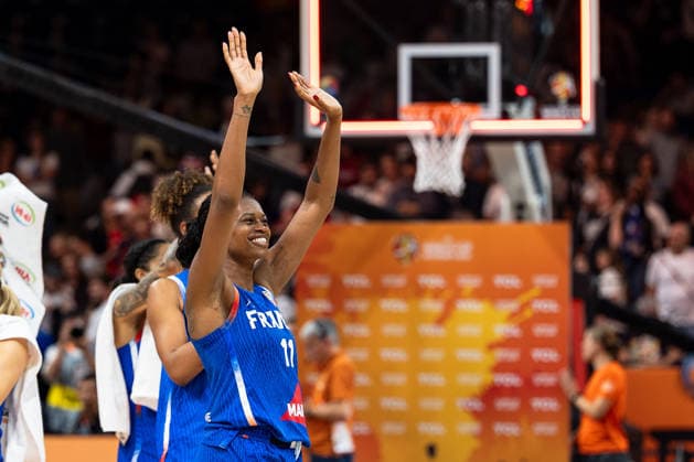 Valeriane Ayayi, France, 11, celebrates; GER, China vs. France, Basketball, 2026 FIBA Women’s World Cup, Quarterfinals, September 10, 2026; GER, China vs. France, Basketball, 2026 FIBA Women’s World Cup, Quarterfinals, September 10, 2026, Berlin Copyright: xEibner-Pressefoto MaxxVincenx EP_MVN