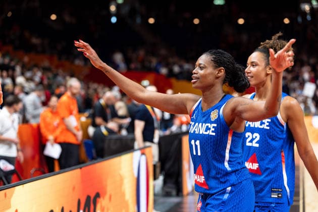 Valeriane Ayayi (France), 11, and Marieme Badiane (France), 22, celebrate after the victory at the end of the game, GER, China vs. France, Basketball, FIBA Women s World Cup 2026, Quarterfinals, September 10, 2026, GER, China vs. France, Basketball, 2026 FIBA Women’s World Cup, Quarterfinals, September 10, 2026, Berlin Copyright: xEibner-Pressefoto MaxxVincenx EP_MVN