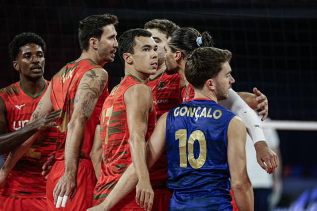 IPA88358984 - Team Portugal celebrating a point win during the CEV Enel Eurovolley 2026 pool phase match between Poland and Portugal at Arena 8888 in Sofia, Bulgaria, on September 10, 2026  Copyright: xIvanxSxIvanov IPAxSportx xx IPA88358984