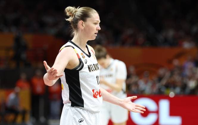 Belgium s Emma Meesseman gestures during a basketball game between Germany and Belgium national team, Nationalteam Belgian Cats, a quarter final game at the FIBA Women s Basketball World Cup, on Thursday 10 September 2026, in Berlin, Germany. The FIBA Women s Basketball World Cup takes place in Berlin from 4 to 13 September 2026. VIRGINIExLEFOUR  x185867114x