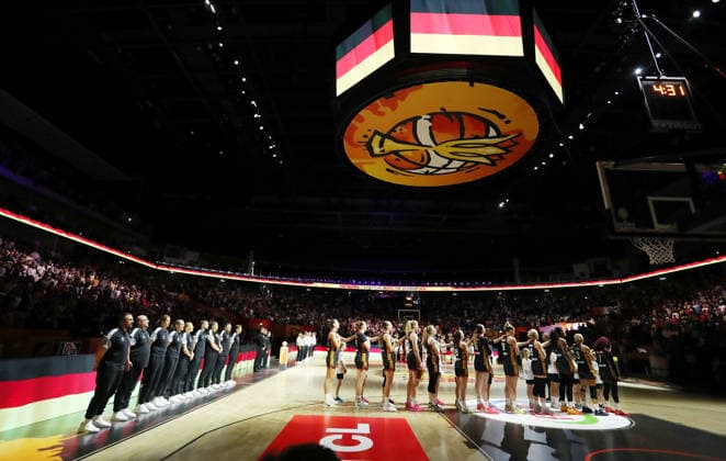 German team stands for the national anthem; Sports; Basketball; FIBA World Cup; Women s World Championship; Season 2026–2027; September 10, 2026; Belgium (BEL) vs. DBB Germany (GER)