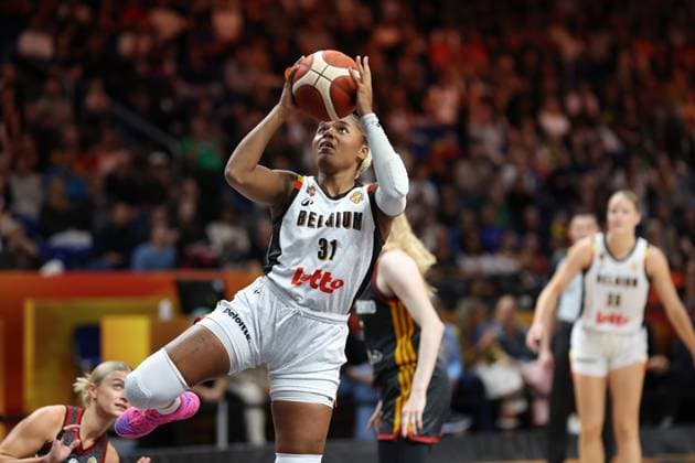 Belgium s Maxuella Lisowa Mbaka fights for the ball during a basketball game between Germany and Belgium national team, Nationalteam Belgian Cats, a quarter final game at the FIBA Women s Basketball World Cup, on Thursday 10 September 2026, in Berlin, Germany. The FIBA Women s Basketball World Cup takes place in Berlin from 4 to 13 September 2026. VIRGINIExLEFOUR  x185867606x