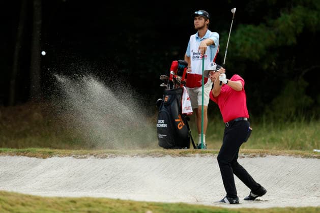 FRANKLIN, TN - SEPTEMBER 10: Zack Fischer hits from a bunker on No. 14 during the opening round of the Simmons Bank Open for the Snedeker Foundation, September 10, 2026, at Vanderbilt Legends Club in Franklin, Tennessee. (Photo by Matthew Maxey Icon Sportswire) GOLF: SEP 10 Korn Ferry Tour Simmons Bank Open EDITORIAL USE ONLY Icon260910005