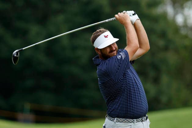 FRANKLIN, TN - SEPTEMBER 10: Taylor Dickson watches his tee shot from No. 18 during the opening round of the Simmons Bank Open for the Snedeker Foundation, September 10, 2026, at Vanderbilt Legends Club in Franklin, Tennessee. (Photo by Matthew Maxey Icon Sportswire) GOLF: SEP 10 Korn Ferry Tour Simmons Bank Open EDITORIAL USE ONLY Icon260910008