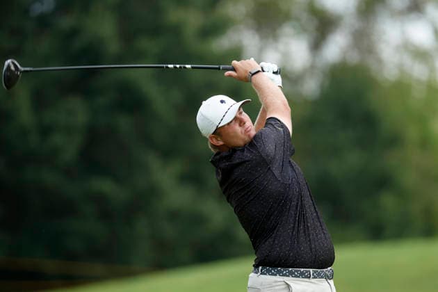FRANKLIN, TN - SEPTEMBER 10: Braden Thornberry watches his tee shot on No. 18 during the opening round of the Simmons Bank Open for the Snedeker Foundation, September 10, 2026, at Vanderbilt Legends Club in Franklin, Tennessee. (Photo by Matthew Maxey Icon Sportswire) GOLF: SEP 10 Korn Ferry Tour Simmons Bank Open EDITORIAL USE ONLY Icon260910011