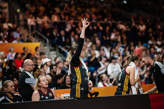 FIBA Women’s Basketball World Cup 2026: Belgium vs. Germany, September 10, 2026; Luisa Geiselsoder (Germany), No. 15, makes a three-pointer; FIBA Women’s Basketball World Cup 2026, Final Phase, Quarterfinals: Belgium vs. Germany on September 10, 2026, at the Uber Arena, Berlin Copyright: xBEAUTIFULxSPORTS Tonhäuserx