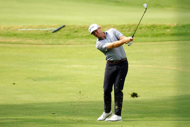 FRANKLIN, TN - SEPTEMBER 10: Robby Shelton hits from the fairway on No. 17 during the opening round of the Simmons Bank Open for the Snedeker Foundation, September 10, 2026, at Vanderbilt Legends Club in Franklin, Tennessee. (Photo by Matthew Maxey Icon Sportswire) GOLF: SEP 10 Korn Ferry Tour Simmons Bank Open EDITORIAL USE ONLY Icon260910018