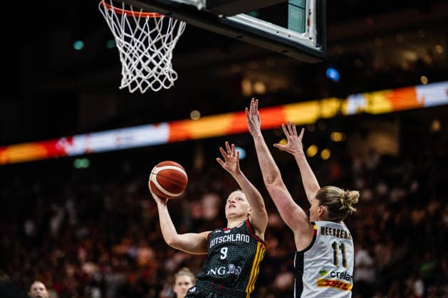 FIBA Women’s Basketball World Cup 2026: Belgium vs. Germany, September 10, 2026; Emma Eichmeyer (Germany), 9, vs. Emma Meesseman (Belgium), 11; Basketball; FIBA Women’s Basketball World Cup 2026; Final Phase, Quarterfinals: Belgium vs. Germany on September 10, 2026, at the Uber Arena, Berlin Copyright: xBEAUTIFULxSPORTS Tonhäuserx
