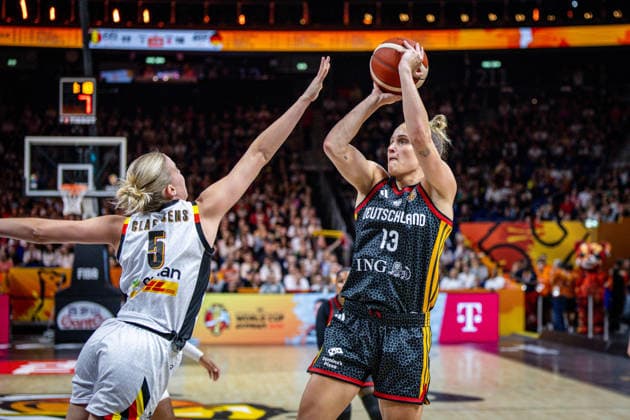 Basketball Berlin, September 10, 2026 FIBA Women’s Basketball World Cup Germany 2026 Quarterfinals Belgium BEL Germany GER Leonie Fiebich, Germany, No. 13 Nastja Claessens, Belgium, No. 05