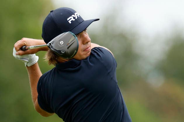 FRANKLIN, TN - SEPTEMBER 10: Caleb Vanarragon watches his tee shot on No. 18 during the opening round of the Simmons Bank Open for the Snedeker Foundation, September 10, 2026, at Vanderbilt Legends Club in Franklin, Tennessee. (Photo by Matthew Maxey Icon Sportswire) GOLF: SEP 10 Korn Ferry Tour Simmons Bank Open EDITORIAL USE ONLY Icon260910023