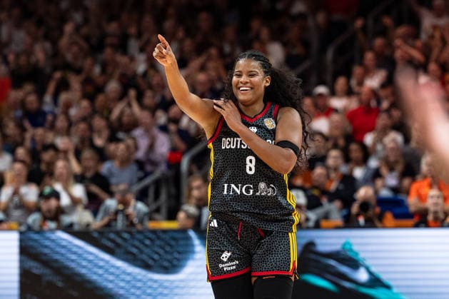 Nyara Sabally, Germany, September 8—cheering, GER, Belgium vs. Germany, Basketball, 2026 FIBA Women’s World Cup, Quarterfinals, September 10, 2026 GER, Belgium vs. Germany, Basketball, 2026 FIBA Women’s World Cup, Quarterfinals, September 10, 2026 Berlin Copyright: xEibner-Pressefoto MaxxVincenx EP_MVN