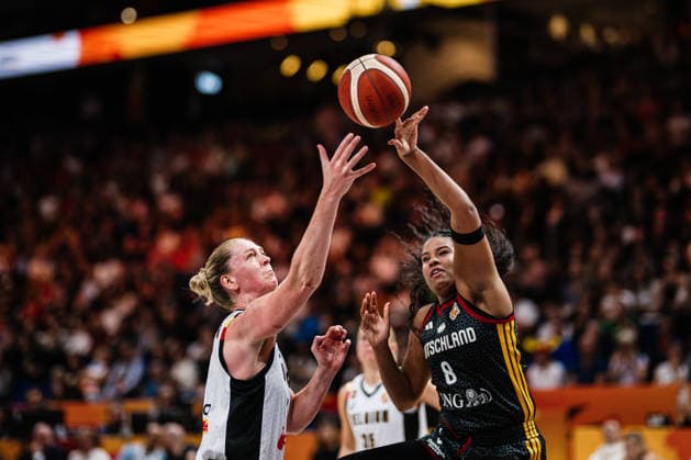 FIBA Women’s Basketball World Cup 2026: Belgium vs. Germany, September 10, 2026—Emma Meesseman (Belgium) blocks Nyara Sabally (Germany), 8—Basketball, FIBA Women’s Basketball World Cup 2026, Final Phase, Quarterfinals: Belgium vs. Germany on September 10, 2026, at the Uber Arena, Berlin Copyright: xBEAUTIFULxSPORTS Tonhäuserx