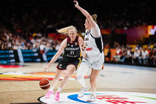 FIBA Women’s Basketball World Cup 2026: Belgium vs. Germany, September 10, 2026; Marie Gülich (Germany), 21, vs. Kyara Linskens (Belgium), 13; Basketball; FIBA Women’s Basketball World Cup 2026; Final Phase, Quarterfinals: Belgium vs. Germany on September 10, 2026, at the Uber Arena, Berlin Copyright: xBEAUTIFULxSPORTS Tonhäuserx