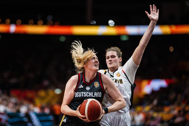 FIBA Women’s Basketball World Cup 2026: Belgium vs. Germany, September 10, 2026; Marie Gülich (Germany), 21, vs. Kyara Linskens (Belgium), 13; Basketball; FIBA Women’s Basketball World Cup 2026; Final Phase, Quarterfinals: Belgium vs. Germany on September 10, 2026, at the Uber Arena, Berlin Copyright: xBEAUTIFULxSPORTS Tonhäuserx