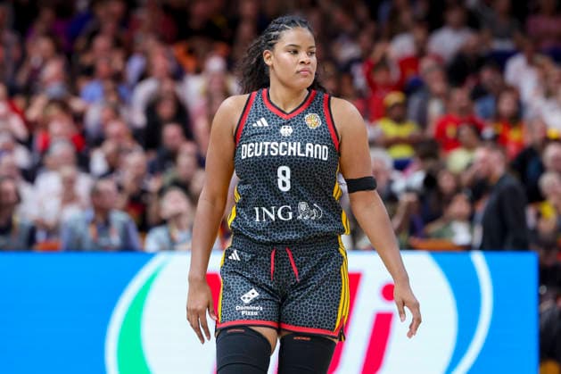 Nyara Sabally of Germany looks dejected during the FIBA Women s Basketball World Cup Germany 2026 quarterfinal match between Belgium and Germany at the Berlin Arena on September 10, 2026, in Berlin, Germany. Photo by Marco Steinbrenner, DeFodi Images