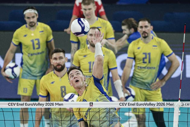 IPA88363043 - Ukraine s Oleh Plotnystskyi during warm-ups before the CEV Enel Eurovolley 2026 pool phase match between Israel and Ukraine — Arena 8888 in Sofia, Bulgaria, on September 10, 2026  Copyright: xIvanxSxIvanov IPAxSportx xx IPA88363043