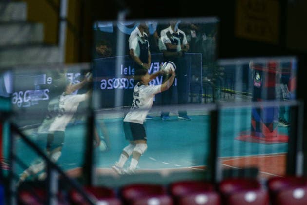 IPA88363044 - A reflection shot of the Israeli team warming up before their CEV Enel Eurovolley 2026 pool phase match against Ukraine at Arena 8888 in Sofia, Bulgaria, on September 10, 2026  Copyright: xIvanxSxIvanov IPAxSportx xx IPA88363044