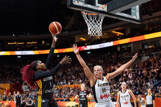 Alexis Peterson (Germany), No. 1, shooting; Julie Allemand (Belgium), No. 55; GER, Belgium vs. Germany, Basketball, 2026 FIBA Women’s World Cup, Quarterfinals, September 10, 2026, GER, Belgium vs. Germany, Basketball, 2026 FIBA Women’s World Cup, Quarterfinals, September 10, 2026, Berlin Copyright: xEibner-Pressefoto MaxxVincenx EP_MVN