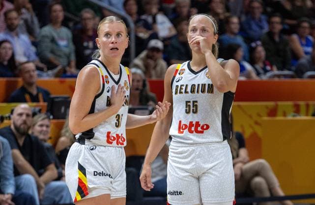 Belgium s Julie Allemand and Belgium s Julie Vanloo look dejected during a basketball game between Germany and Belgium national team, Nationalteam Belgian Cats, a quarter final game at the FIBA Women s Basketball World Cup, on Thursday 10 September 2026, in Berlin, Germany. The FIBA Women s Basketball World Cup takes place in Berlin from 4 to 13 September 2026. VIRGINIExLEFOUR  x185875732x