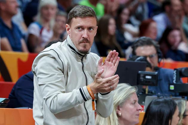 Max Kruse, a former professional soccer player, cheers during the FIBA Women s Basketball World Cup Germany 2026 quarterfinal match between Belgium and Germany at the Berlin Arena on September 10, 2026, in Berlin, Germany. Photo by Marco Steinbrenner, DeFodi Images