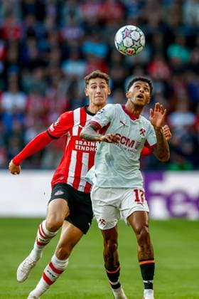EINDHOVEN , 10-09-2026 , Philips stadium, season 2026 2027 , UEFA Champions League football , match between PSV and Shakhtar Donetsk, picture shows PSV player Ruben van Bommel and Shakhtar Donetsk player Tobias PSV - Shakhtar Donetsk  x206824929x Copyright: