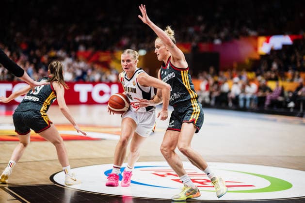 FIBA Women’s Basketball World Cup 2026: Belgium vs. Germany, September 10, 2026; Julie Vanloo (Belgium), 35; Leonie Fiebich (Germany), 13; Basketball; FIBA Women’s Basketball World Cup 2026; Final Phase, Quarterfinals: Belgium vs. Germany on September 10, 2026, at the Uber Arena, Berlin Copyright: xBEAUTIFULxSPORTS Tonhäuserx