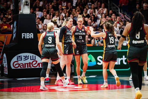 FIBA Women’s Basketball World Cup 2026: Belgium vs. Germany, September 10, 2026—Leonie Fiebich of Germany, No. 13, celebrates; CELEBRATION; Basketball; FIBA Women’s Basketball World Cup 2026; Final Phase, Quarterfinals: Belgium vs. Germany on September 10, 2026, at the Uber Arena, Berlin Copyright: xBEAUTIFULxSPORTS Tonhäuserx