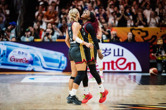 FIBA Women’s Basketball World Cup 2026: Belgium vs. Germany, September 10, 2026. CHEERS! Alexis Peterson (Germany, No. 1) and Alexandra Wilke (Germany, No. 3) celebrate as Wilke hits a three-pointer. FIBA Women’s Basketball World Cup 2026, Final Round, Quarterfinals: Belgium vs. Germany on September 10, 2026, at the Uber Arena, Berlin Copyright: xBEAUTIFULxSPORTS Tonhäuserx