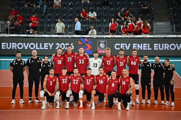 Turkiye v Germany - CEV EuroVolley 2026 Men CLUJ-NAPOCA, ROMANIA - SEPTEMBER 10: Germany players pose for photos ahead of the CEV EuroVolley 2026 match between Turkiye and Germany at the BTarena in Cluj-Napoca, Romania, on September 10, 2026. Alex Nicodim Anadolu Cluj-Napoca Romania. Editorial use only. Please get in touch for any other usage.  Copyright: x2026xAnadoluxAlexxNicodimx